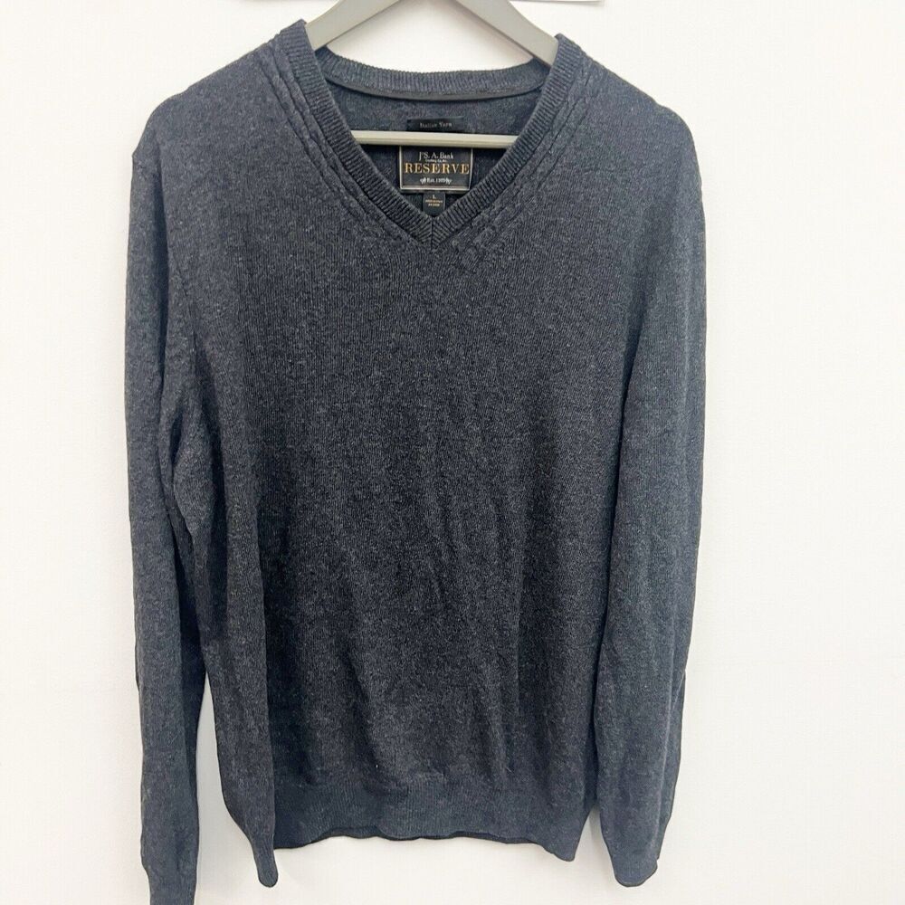 Jos. A. Bank Reserve Men's Cashmere Blend V-Neck Sweater Size L Gray Long Sleeve